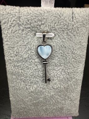 Sterling Larimar Heart Key Pendant Necklace - Light Blue